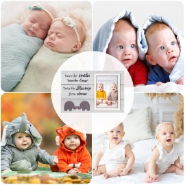 Twins Picture Frame, Pregnancy Announcement, Boy Girl Wood Photo Frame, Baby Keepsake Gifts for New Parents, Unique Shower Gifts, Nursery Decor, 4x6 Photo (White)