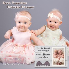 Twins Picture Frame, Pregnancy Announcement, Boy Girl Wood Photo Frame, Baby Keepsake Gifts for New Parents, Unique Shower Gifts, Nursery Decor, 4x6 Photo (White)
