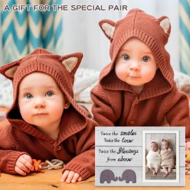 Twins Picture Frame, Pregnancy Announcement, Boy Girl Wood Photo Frame, Baby Keepsake Gifts for New Parents, Unique Shower Gifts, Nursery Decor, 4x6 Photo (White)