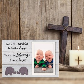 Twins Picture Frame, Pregnancy Announcement, Boy Girl Wood Photo Frame, Baby Keepsake Gifts for New Parents, Unique Shower Gifts, Nursery Decor, 4x6 Photo (White)