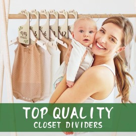 Baby Closet Dividers for Clothes Organizer - 8 PCS Adorable Wooden Double-Sided Baby Clothes Size Hanger Organizer from Newborn to Toddler for Nursery Decor