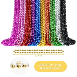ZYFLSQ 300 Pcs Mardi Gras Beads Necklaces Bulk, 33 7mm Multi Colors Metallic Beaded Necklaces for Party Costume Necklaces