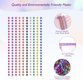 ZYFLSQ 300 Pcs Mardi Gras Beads Necklaces Bulk, 33 7mm Multi Colors Metallic Beaded Necklaces for Party Costume Necklaces