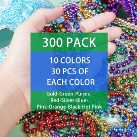 ZYFLSQ 300 Pcs Mardi Gras Beads Necklaces Bulk, 33 7mm Multi Colors Metallic Beaded Necklaces for Party Costume Necklaces