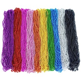 ZYFLSQ 300 Pcs Mardi Gras Beads Necklaces Bulk, 33 7mm Multi Colors Metallic Beaded Necklaces for Party Costume Necklaces