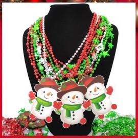 Becfupo 200 Pcs Christmas Beads Necklaces Bulk, Red Green Silver Beaded Necklaces With Xmas Tree Snowman Reindeer Santas Pendants For Chirstmas Party Favors