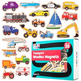 SPARK & WOW Wooden Magnets | Transport | Magnets for Kids Ages 2+ | Open-Ended Play | Adhere to Fridges, Whiteboards and More