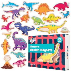 SPARK & WOW Wooden Magnets | Dinosaurs | Magnets for Kids Ages 2+ | Open-Ended Play | Adhere to Fridges, Whiteboards and More