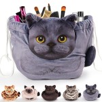 Openhaha Drawstring Makeup Organizer, Travel Cosmetic Pouch - Cat Gift for Women, Lay Flat Makeup Bag Gifts for Cat Lovers