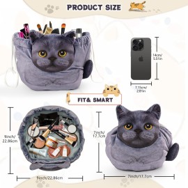 Openhaha Drawstring Makeup Organizer, Travel Cosmetic Pouch - Cat Gift for Women, Lay Flat Makeup Bag Gifts for Cat Lovers