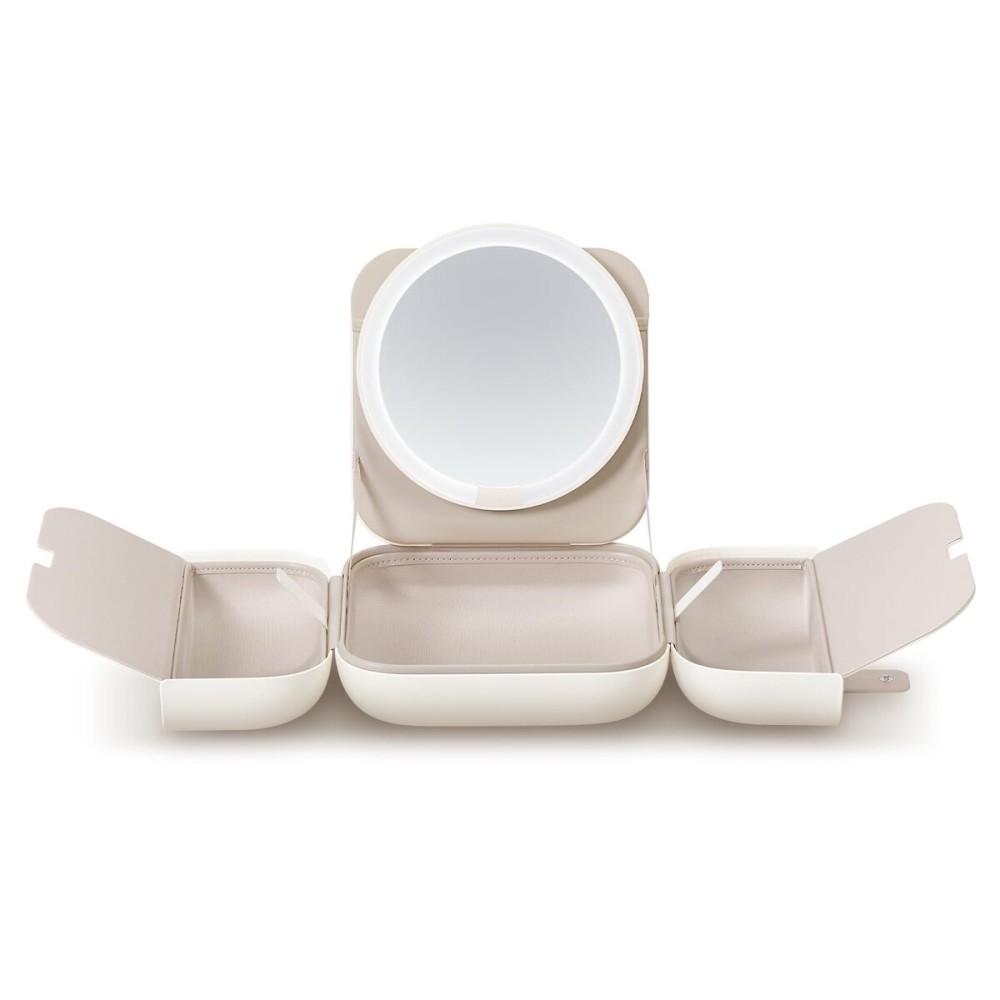 AMIRO M2 Travel Makeup Bag with 5 Level Brightness & 3 Color LED Mirror, Portable Makeup Artist Organizer, White