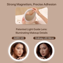 AMIRO M2 Travel Makeup Bag with 5 Level Brightness & 3 Color LED Mirror, Portable Makeup Artist Organizer, White