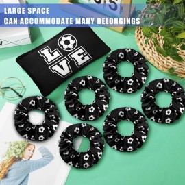 Sweetude 24 Pcs Soccer Gifts 12 Makeup Bag 12 Satin Scrunchies for Girls Portable Cosmetic Travel Bag Elastic Hair Ties Soccer Favors for Women Girls Team Players(Black)