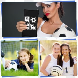 Sweetude 24 Pcs Soccer Gifts 12 Makeup Bag 12 Satin Scrunchies for Girls Portable Cosmetic Travel Bag Elastic Hair Ties Soccer Favors for Women Girls Team Players(Black)