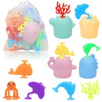 Baby Bath Toys, 13 Pcs Silicone Mold Free Bath Toys with a Storage Bag, Squeezable Dinosaurs Bathtub Toys, No Hole Sensory Ocean Animal Suction Cup Toys for Toddlers 1 2 3 4 5 6 Years