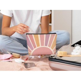 BARPERY Boho Gifts Small Pink Makeup Bag - Boho Sunshine Cosmetic Bag, Bohemian Makeup Bag Organizer for Women, Christmas & Birthday Gifts for Mom, Friend, Sister, Wife, Teacher