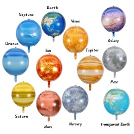 Hrhshw 12pcs 22inch Solar System Balloon, 3D Helium Foil Planet, Moon, Earth, Sun, Mercury, Mars, Venus, Jupiter, Saturn, Uranus, Neptune Balloon for Space Birthday Party