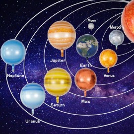 Hrhshw 12pcs 22inch Solar System Balloon, 3D Helium Foil Planet, Moon, Earth, Sun, Mercury, Mars, Venus, Jupiter, Saturn, Uranus, Neptune Balloon for Space Birthday Party