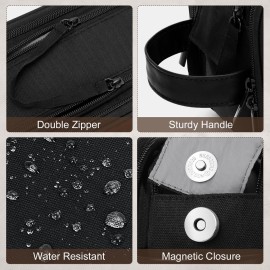 Wedama Toiletry Bag for Men, Medium Hanging Travel Toiletry Bag, Extra Electronic Organizer Bag Waterproof Shaving Bag for Toiletries with PU Handle for Travel Business Trips Swim Camping, Black