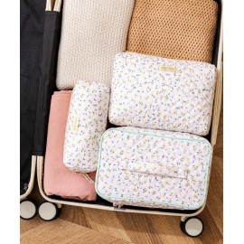 HBselect Quilted Makeup Bag, 3PCS Cotton Large Travel Makeup Bag, Cute Floral Coquette Make up Bag Cosmetic Bag Toiletry Bag for Women Girls