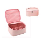 KAKKOII Makeup Travel Bag, Portable Cosmetic Bag, Large Capacity Toiletry Bag with Dividers and Brushes Compartments, PU Leather Makeup Pouch, Storage Organizer for Women, Men (Pink 2)