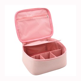 KAKKOII Makeup Travel Bag, Portable Cosmetic Bag, Large Capacity Toiletry Bag with Dividers and Brushes Compartments, PU Leather Makeup Pouch, Storage Organizer for Women, Men (Pink 2)
