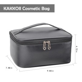 KAKKOII Makeup Travel Bag, Portable Cosmetic Bag, Large Capacity Toiletry Bag with Dividers and Brushes Compartments, PU Leather Makeup Pouch, Storage Organizer for Women, Men (Pink 2)