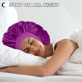 2 Pcs Extra Large Satin Hair Bonnet for Sleeping Cap 17 inches Jumbo Silk Sleep Bonnet for Women (Black & Purple)