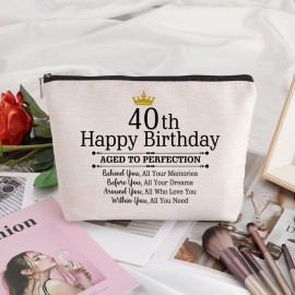 Pwrlveiut 40th Birthday Travel Zipper Makeup Bag Happy Birthday Gifts for Women