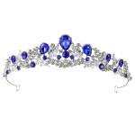 Samky Bridal Rhinestone Tiara Crown Wedding Headpiece with Blue Crystal Bride\'s Hair Accessories