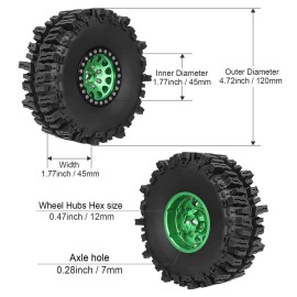 HobbyPark Soft Rubber 1/10 RC Crawler 1.9 Mud Slingers Tires 4.7inch 120mm and 1.9 Beadlocks Wheels Set for Scale RC4WD Axial SCX10 TRX4 Redcat Gen 8 Good Grip w/Foams (Green & Black Rims)