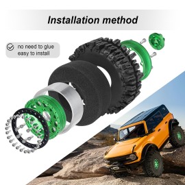 HobbyPark Soft Rubber 1/10 RC Crawler 1.9 Mud Slingers Tires 4.7inch 120mm and 1.9 Beadlocks Wheels Set for Scale RC4WD Axial SCX10 TRX4 Redcat Gen 8 Good Grip w/Foams (Green & Black Rims)