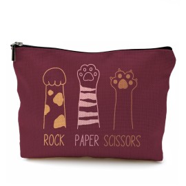 QGFM Cat Gifts for Women: Red Paw Makeup Bag With Zipper - Birthday Gifts for Cat Lovers