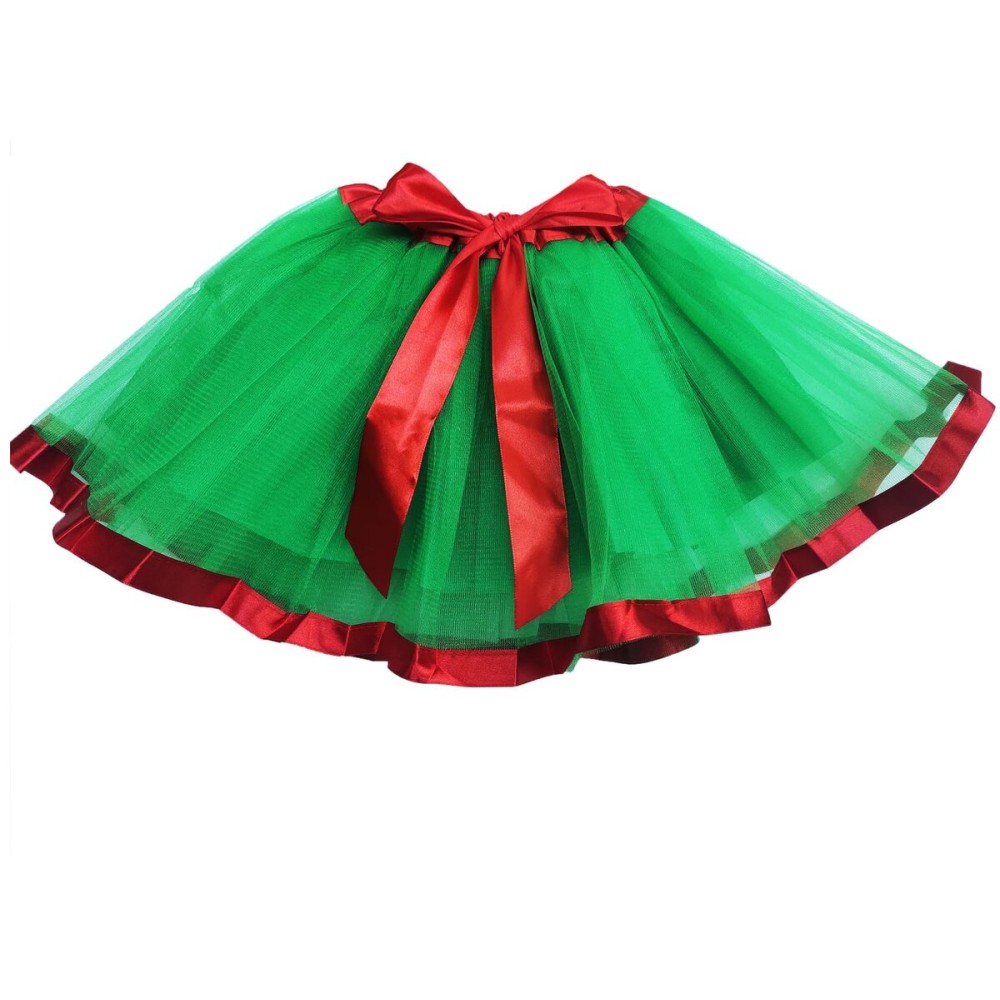 Girls Christmas Green Tutu Skirt with Ribbon Princess Ballet Dance Tutu Dress Elastic Kids Colorful Birthday Tutu Costume