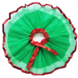 Girls Christmas Green Tutu Skirt with Ribbon Princess Ballet Dance Tutu Dress Elastic Kids Colorful Birthday Tutu Costume
