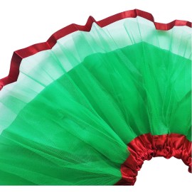 Girls Christmas Green Tutu Skirt with Ribbon Princess Ballet Dance Tutu Dress Elastic Kids Colorful Birthday Tutu Costume