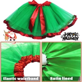 Girls Christmas Green Tutu Skirt with Ribbon Princess Ballet Dance Tutu Dress Elastic Kids Colorful Birthday Tutu Costume