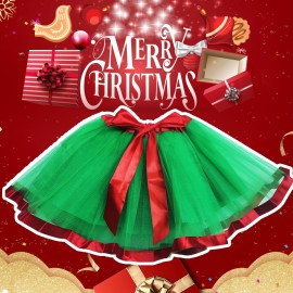 Girls Christmas Green Tutu Skirt with Ribbon Princess Ballet Dance Tutu Dress Elastic Kids Colorful Birthday Tutu Costume