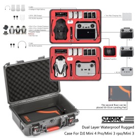 STARTRC Dual Layer Hard Case for DJI Mini 4 Pro Waterproof Drone Carrying Case for DJI Mini 4 Pro 3 Accessories - Fits for RC 2/RC-N2 Controller, Battery Charger Hub