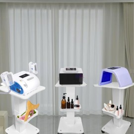 FUMOLEER Esthetician Cart, 3 Tier Beauty Rolling Trolley with Rotation Wheels, Aluminum Alloy Tray Rolling Cart for Hair Salon, Spa Salon Beauty Machine Storage