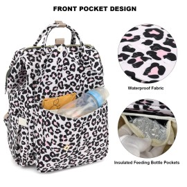 Leopard Diaper Bag Backpack for Baby Girls Boys, Large Capacity Multifunction Waterproof Maternity Mom Nappy Bags with Stroller Straps