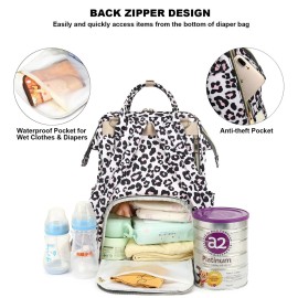 Leopard Diaper Bag Backpack for Baby Girls Boys, Large Capacity Multifunction Waterproof Maternity Mom Nappy Bags with Stroller Straps