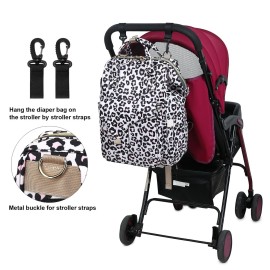 Leopard Diaper Bag Backpack for Baby Girls Boys, Large Capacity Multifunction Waterproof Maternity Mom Nappy Bags with Stroller Straps