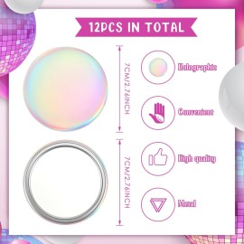 Qunclay 12 Pcs 2. 76\'\' Compact Mirror Bulk Mini Pocket Mirror Holographic Iridescent Small Round Makeup Glass for Purse Women Teacher Girls Coworker Friends Gifts Party Supply Travel Daily