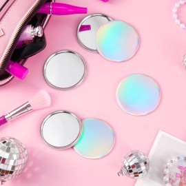 Qunclay 12 Pcs 2. 76\'\' Compact Mirror Bulk Mini Pocket Mirror Holographic Iridescent Small Round Makeup Glass for Purse Women Teacher Girls Coworker Friends Gifts Party Supply Travel Daily