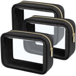 PACKISM TSA Approved Toiletry Bag - 3 Pack Upgrade Color-Edged Clear Makeup Bag, Clear Toiletry Bag For Traveling Fits Various Storage Needs, Black