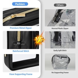 PACKISM TSA Approved Toiletry Bag - 3 Pack Upgrade Color-Edged Clear Makeup Bag, Clear Toiletry Bag For Traveling Fits Various Storage Needs, Black