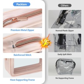 PACKISM TSA Approved Toiletry Bag - 2 Pack Upgrade Color-Edged Clear Makeup Bag, Clear Toiletry Bag For Traveling Fits Various Storage Needs, Pink (2 Sizes)