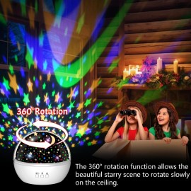 Star Projector Night Light for Kids, Baby Night Lights with Snowflake & Starry Theme, 360 Degree Rotation, 15 Mode Color Changing, Birthday Gift Toys