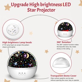 Star Projector Night Light for Kids, Baby Night Lights with Snowflake & Starry Theme, 360 Degree Rotation, 15 Mode Color Changing, Birthday Gift Toys